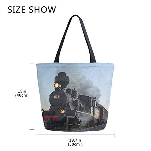 Hunihuni Canvas Tote Bag Steam Train Large Reusable Grocery Bags Shopping Shoulder Handbag for Woman Girl steampunk buy now online Hunihuni Canvas Tote Bag Steam Train Large Reusable Grocery Bags Shopping Shoulder Handbag for Woman Girl steampunk buy now online