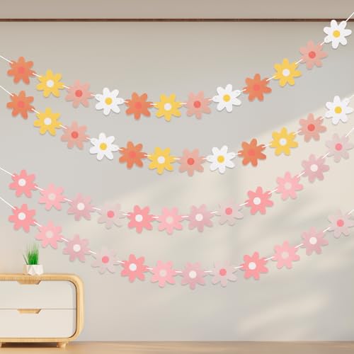 Ouligay Lot de 4 guirlandes de marguerites - Décoration d'anniversaire - Guirlande de fleurs en papier - Décoration d'anniversaire - Décoration d'anniversaire -...