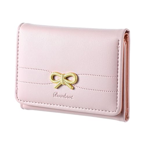 Cute Pink Bow Wallet for Women - Fashion Wallets Coquette Bow Small Wallet, Aesthetic Mini Card Holder with ID Window Purse for Bank Cards Coins Perfect for Gift