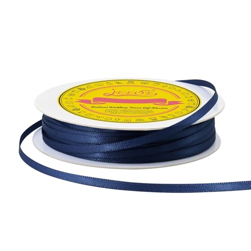 Image of Double Face Navy Blue Satin Thin Ribbon 1 /8 inch X 50 Yards Polyester Navy Blue Ribbon for Gift Wrapping Very Suitable for Weddings Party Hair Bow Invitation Decorations and More