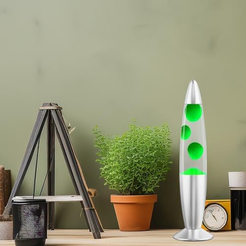 Kyzfy 13-Inch Liquid Motion Lamp,Magma Lamp, Mood Relaxation Light?Suitable for Home Decoration, Living Room, Office, Bedroom, café (White Water Green Wax (Silver), 13 inches)