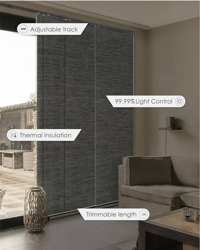 GoDear Design New 99.99% Blackout Adjustable Sliding Vertical Blinds 45.8"- 86" W x 96" H, Extendable Panel Track Blinds for Sliding Glass Doors Patio Doors, Trimmable Woven Panel Curtains, Inky - Thumbnail 2