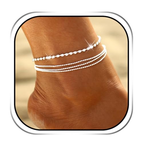 Yean Fußkettchen für Damen Silber Mehrlagen Fussketten ketten Fußschmuck...