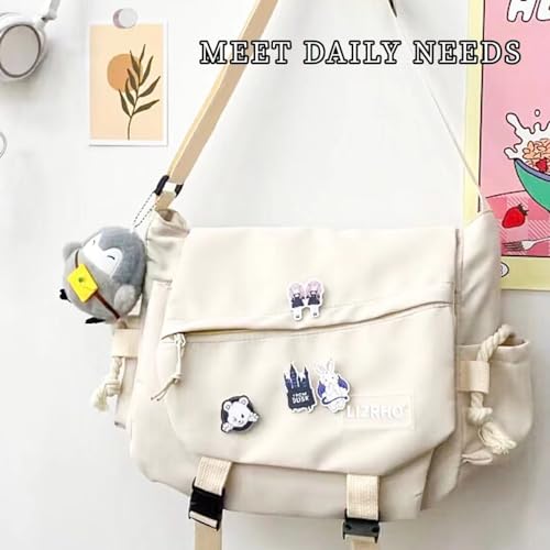 Functional Crossbody Bag Messenger Cute Bag with Pins and Pendant for Women Casual Shoulder Aesthetic Shoulder Bag3