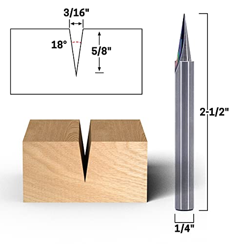 Image of YONICO Router Carving Bits CNC Engraving Solid Carbide V Groove 18 Degree Zero Point 1 /4-Inch Shank 14104q
