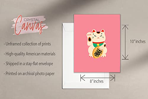 Japanese Lucky Cat Prints - Set Of 4 (8X10) Inches Glossy Traditional Maneki Neko Calico Bobtail Fortune Coin Money Kimono Good Luck Paw Asian Wall Art Decor #TOP2