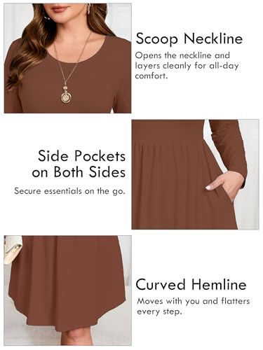 Image of AusLook Women's Plus Size Long Sleeve Midi Dress Casual Empire Waist Loose Flowy Dresses A-Line Boho Long Dress with Pockets