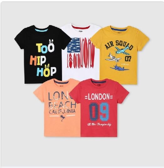 Image of Boys Printed Cotton Half Sleeve Regular Fit Casual t-Shirts Set Combo (Pack of 5)