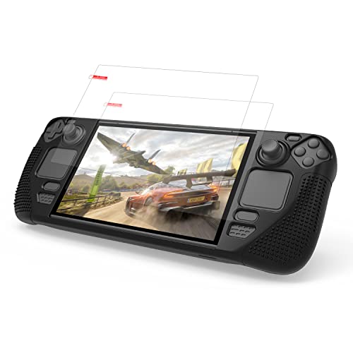 DamonLight Case for Steam Deck [2 Protective Steam Deck Glass Protector] Game Machine Silicone Cover Drop Protection Anti- Scratch Game Console Case Compatible with Steam Deck