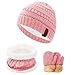 Girls Winter Hat Scarf Gloves Set for Cold Weather, Kids Beanie Hat Infinity Scarf Mittens Gloves Sets Pink Knit Thick Warm Fleece Lined Thermal Set for 2-6 Years Old Boy Baby Toddler Children