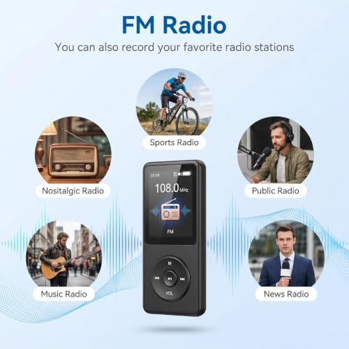 Image of TMY 128GB Mini MP3 Music Player with Bluetooth 5.4 & Voice Control Earphones, Video Playback,Pocket-Sized MP3 Player for Music,Voice Recording,FM Radio (TMYP17)
