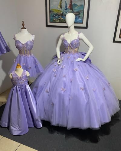 Spaghetti Straps Quinceanera Dresses with Butterfly Appliques Beading Lace Ball Gown Sparkly Tulle Sweet 16 Dresses4