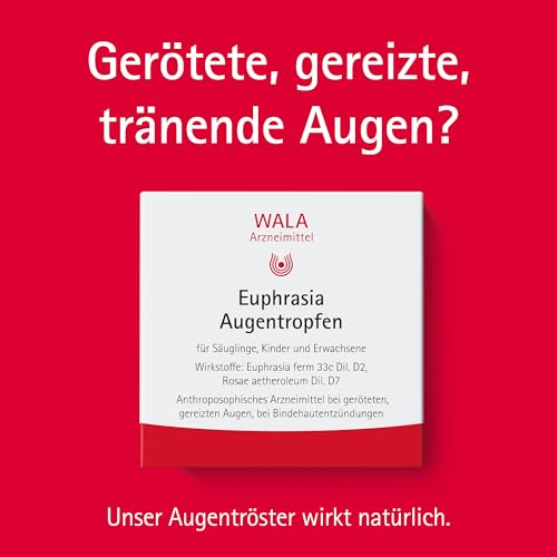 Euphrasia Augentropfen, natürlich wirksam bei geröteten, gereizten, tränenden Augen sowie bei allergischer Bindehautentzündung (z.B. bei Heuschnupfen), für Kontaktlinsenträger geeignet, 5 x 0.5 ml