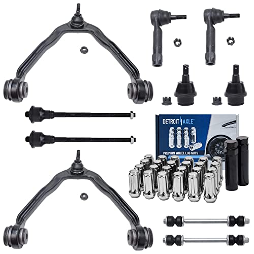 Image of Detroit Axle - Front End Kit for 2004-2006 Chevrolet Silverado 1500 Suburban GMC Sierra Yukon XL 1500 Tahoe Cadillac Escalade, Upper Control Arms Sway Bars Tie Rods Ball Joints Wheel Lug Nuts