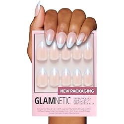 Glamnetic Press On Nails - Blueberry Icing | Short Almond Baby Blue French Tip Fake Nails with a Glaze Finish | 15 Sizes - 30 Nail Kit with Glue