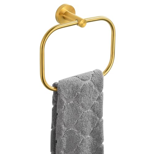 Image of Angle Simple Towel Ring Brushed Dark Gold, Swivel Towel Holder, 7.87 Inches | SUS304 Stainless Steel, for Bathroom, Screw Wall Mount
