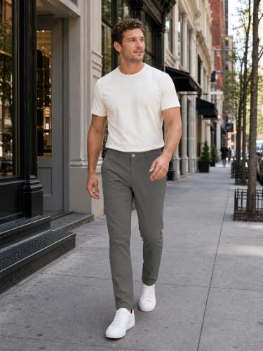 Image of HUNGSON Mens Chinos Dress Pants Slim Fit Stretch Business Casual Golf Work Slacks Trousers