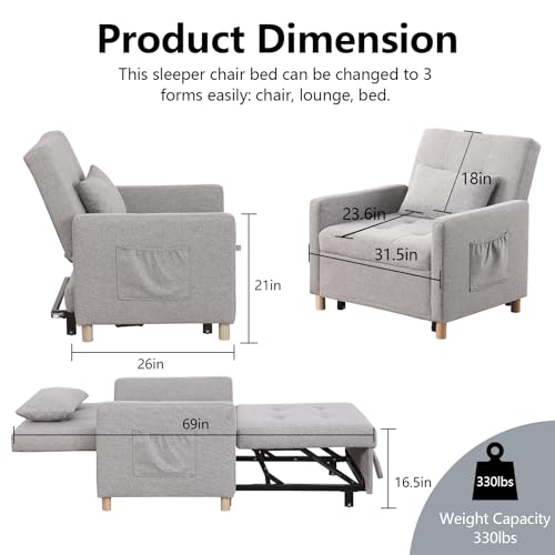 Sillón cama plegable convertible gris claro miniatura 2