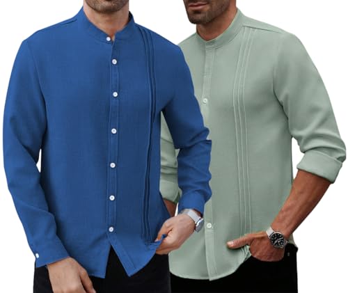 Image of TAGDO Men's Mandarin Collar with Button-Down Shirts | Full Sleeve Linen Casual Shirt for Man | Stylish Summer - Regular Fit Office, Party (2047)