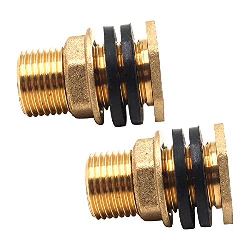 Horiznext brass 3/8 female 1/2 male thread (nearly 5/8 inch I.D., 3/4" O.D.) bulkhead fitting for rain barrel water spigot pond irrigation tubing pvc pipe garden tank hose aquarium adapter (2 pcs)