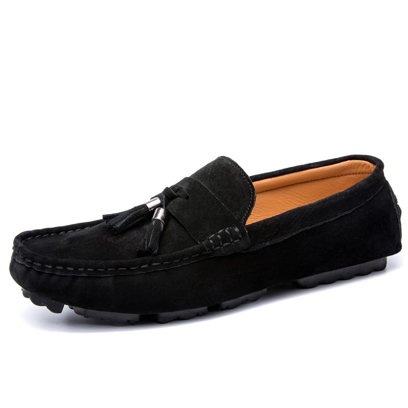 Mens Loafers Round Toe Solid Color with Tassel Suede Vamp Driving Loafers Comfortable Flexible Anti-Slip Party Prom Slip On
