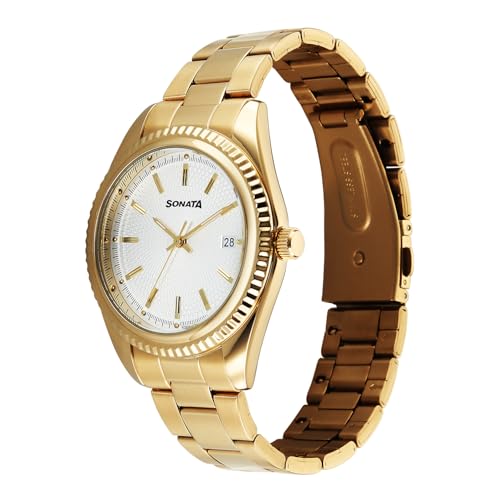 Image of Sonata Festive 2.0 Quartz Silver Round Dial Men's Watch | Stainless Steel Strap Material | Watches for Men Analog - 77198YM01
