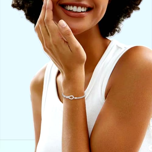 LNQOBU 925 Sterling Silver Snake Chain Bracelet Glossy Women Charm Bracelets for Mother's Day Gift(With one Spacer Beads)2