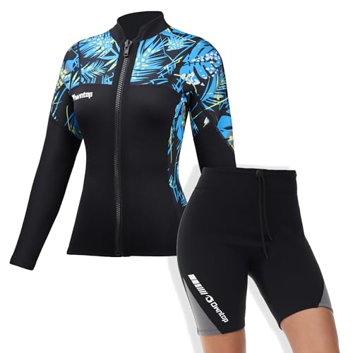 Conjunto Owntop para mujer de camiseta y pantalones de neopreno 2MM para mantener el calor, ideal para natación, buceo y surf (Talla XXL) miniatura 1