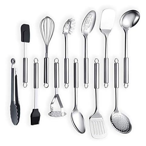 Berglander Cooking Utensil Set 12 Piece Stainless Steel Kitchen Tool Set, Include Cooking Spoon, Spatula, Whisk, Cooking Tong and etc (12 Pieces) Cover