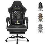Vittanly Gaming Stuhl mit Frühling Kissen, Ergonomischer Gaming Chair Gamer Stuhl mit Kopfstütze, Lendenkissen und Fußstütze, Höhenverstellbarer Drehbarer Gaming Sessel Bürostuhl 150 kg, Schwarz