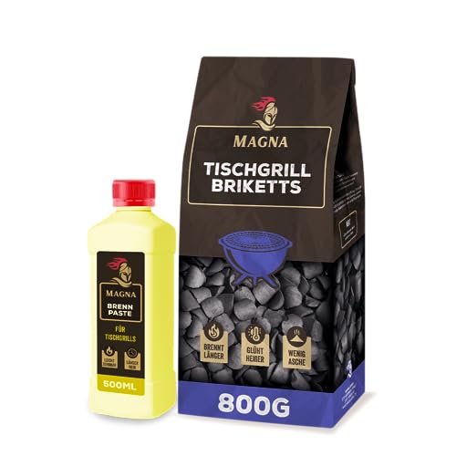 Magna Premium Tischgrillset - Tischgrillkohle/Tischgrillbriketts & Brennpaste - geeignet für Tischgrill, Holzkohletischgrill - Rauchfreies Grillen mit Tischgrill (Tischgrillbriketts, 1er)