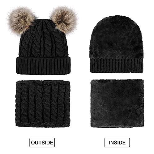 Image of Arctic Paw Womens Super Soft Warm Chunky Cable Faux Fur Pompom Knit Beanie Hat