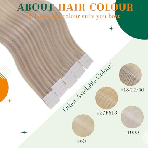 Easyouth Blonde Tape in Hair Extensions - Ash Blonde Highlight, Human Hair, 12 Inch, 30g, 20pcs, 2-Tape #18P613, 12" - Image 4