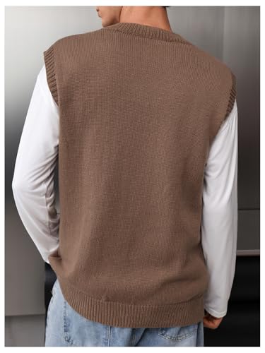 SHENHE Men's V Neck Sleeveless Plain Soft Sweater Vest Pullover Preppy Top2