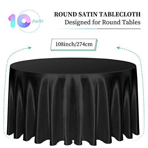 Lykoow 10 Packs Black Round Satin Tablecloth Overlay Round Silky Black Satin Tablecloth 108Inch Bright Tablecloth Smooth Fabric Table Decoration For Parties Holiday Wedding Birthday Banquet(Black) #TOP1