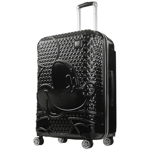FUL Mickey Mouse Disney Kids Suitcase | Hardside Large Checked Spinner Luggage | 29x18.5x12.5 Lightweight ABS Suitcase | Disney Kids Luggage | Black