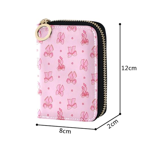 RFID Credit Card Holder Pink Bows Ribbon Leather With Zipper Card Case Wallet for Women Girls4