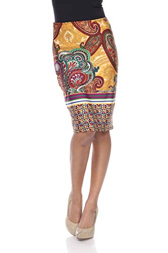 WM White Mark Women's Paisley Printed Knee Length Pencil Skirt
