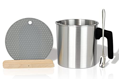 Aroparc Candle Making Pouring Pot, 1200ml / 40 oz Double Boiler Wax Melting Pot, 2lb Pouring Pitcher for Candle Making with Spoon, Wick Centering Device, Heat Resistant Mat