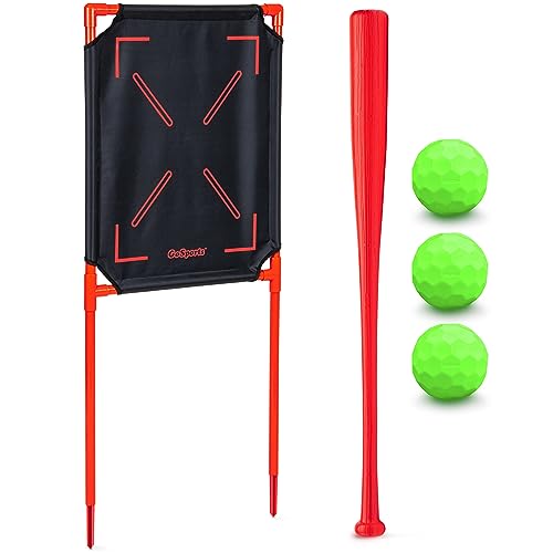 GoSports LotBall Backyard Baseball Bat, Ball and Strike Zone Set - Plastic Baseball Game for Kids