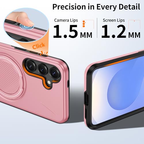 Gritup for Samsung Galaxy S25 Case [Compatible with MagSafe Accessories]:2 Pcs HD Screen Protectors,Built-in Kickstand,Dual Layer Shockproof,Camera Guard,Velvet Touch,S25-Pink - image 6