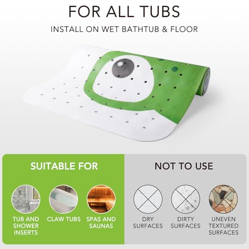 Image of PRATIQUE Kids Bath Mat for Tub Non Slip,40 X 16 Inch Extra Long Kids Bathtub Mat Frog Bathtub Shower Mat Safety Anti Slip with Suction Cups and Drain Holes, Machine Washable