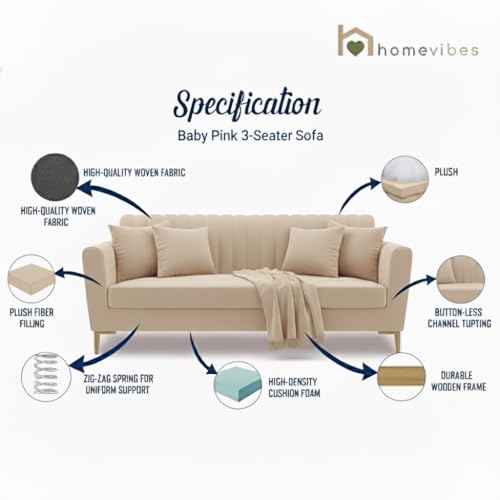 Image of 3 Seater Velum Fabric Sofa Set for Living Room, Modern Design with High Density Foam, Solid Wood Frame, Ergonomic Comfortable Seating for Home & Office (Frosty Green, 3 Seater) | Soft foam comfort, Strong wood frame