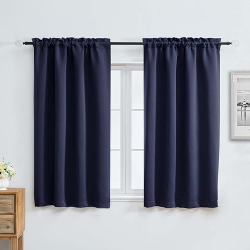Image of Aiyufeng Navy Blue Short Blackout Curtains for Bedroom 54 Inches Long 2 Panels Set, Solid Thermal Insulated, Energy Saving Window Treatment Curtains Blackout Drapes, W40 x L54 Inch, Navy Blue