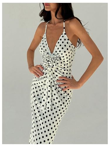 Verdusa Women's 3D Floral Polka Dots Maxi Dress Vintage Criss Cross Fishtail Cami Dresses3
