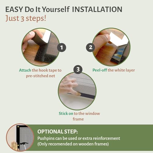 Image of TurtleGrip Customizable Window Mosquito Net - Beige, [Size: 90x120 cm / 35.43x47.24 in / 2.95x3.94 ft] | 120 GSM Fiberglass Mesh with Hook & Loop, Easy Installation