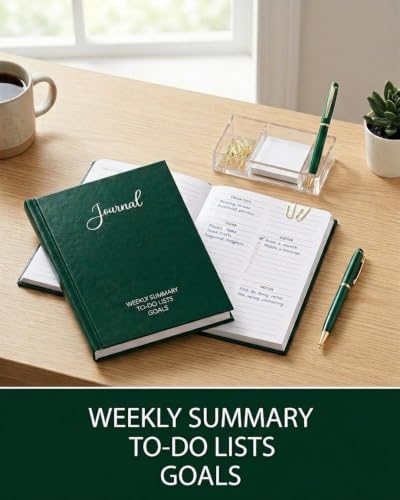 Image of Unruled Premium Hardcover Journal Notebook | Weekly Summary, To-Do Lists & Goal Planner | Undated Productivity Journal | A5 Size, Smooth Writing Pages | 100gsm Thick Paper, 80 Sheets /160 Pages Per Book | Elegant Notebook for Work, Study & Personal Planning GREEN, Blank)