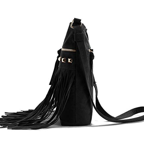 Image of Hoce Women's Leather Fringe Messenger Bag Large Hobo Crossbody Tassel Shoulder Bags, Gift for Mom Wife Girlfriend