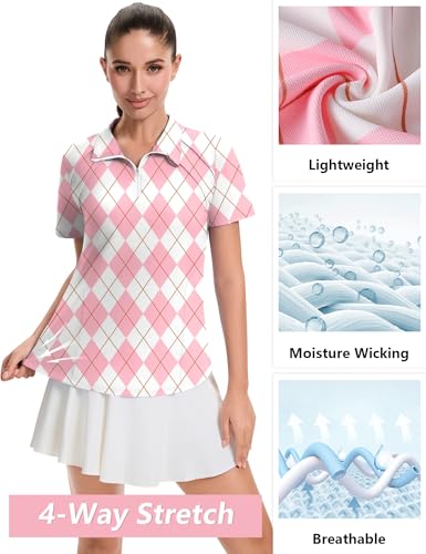 Image of LOMON Womens Golf Polo Shirts Summer Short Sleeve 1 /4 Zip Tops Moisture Wicking Casual Tennis Activewear with Pockets