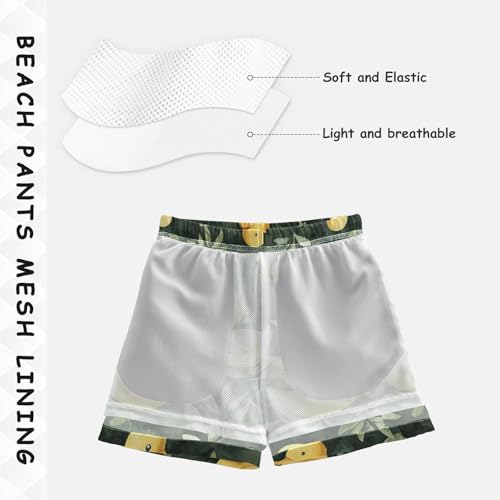 Pigsaly Boys' Swim Board Shorts Watercolor Leaves Yellow Ducks Boy's Swim Trunks Kids Swimwear 2T4